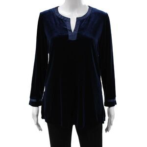 Oscar de la Renta Women Tunic Blouse Dark Blue Long Sleeve Size XS